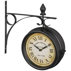 Relaxdays Doppelseitige Bahnhofsuhr in Schwarz Beige,Schwarz