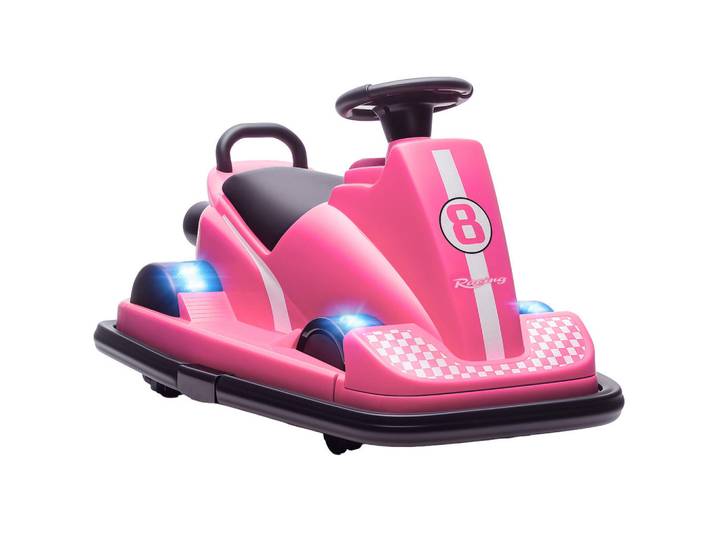 ComfortXL Autoscooter De-06270 360° drehbar mit Lenkrad und LED-Lichtern Rosa, Pink, Metall, Kunststoff, 53x48x74 cm, Freizeit & Co, Gartenspielzeug, Kinder-Elektrofahrzeuge