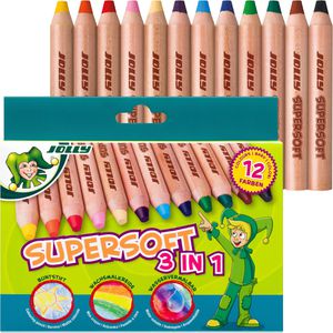 Jolly Buntstifte Supersoft 3 in 1, 5956-0002, farbig sortiert, 12 Stück