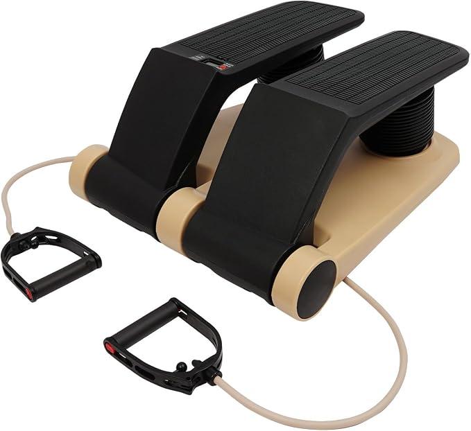 Stepper für Zuhause, inkl. Gummiseil, LCD-Bildschirm, 5 Spannstufen | Up-Down Swing Stepper, bis 150 kg, Treppensteiger Fitnessgerät, Stairmaster für Zuhause, Schwarz