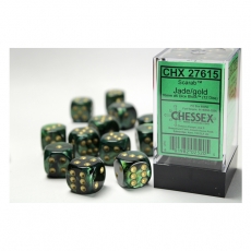 Chessex Würfel - 16mm - Scarab Jade/gold (Würfelset 12 x W6) 292824
