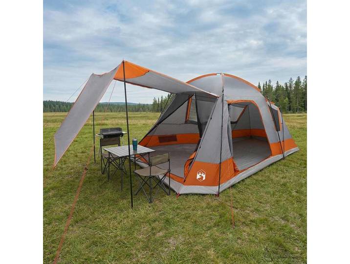 vidaXL Hütten-Zelt 8 Personen Grau und Orange Polyester und Stahl