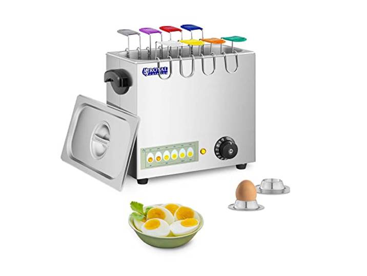 Royal Catering Cuiseur à oeufs cuit-œufs électrique coquetier professionnel RCEB-8T (2 600 watts\, Jusqu’à 8 œufs\, Acier inoxydable\, 8 cuillères à œufs\, 4 coquetiers)