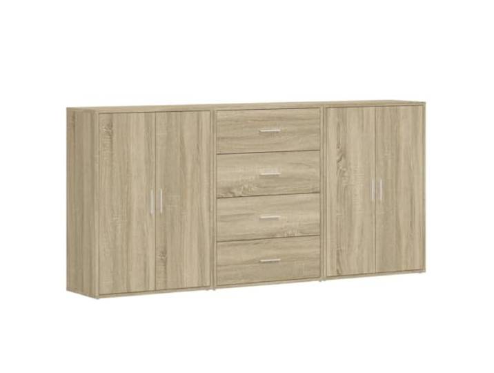 HGFDVCMR Sideboard 3er Set Sonoma-Eiche 60x31x84 cm Kommode Schrank Vielseitiger Beistellschrank für Wohnzimmer und Flur, pflegeleichter Holzwerkstoff mit stabiler Wandbefestigung.