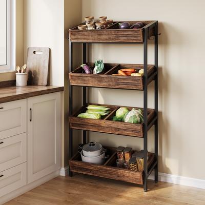 Envelor Tribesigns Wood Fruit Vegetable Storage Rack Stand, 4-Tier Storage Organizer