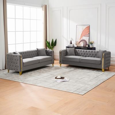GDFStudio Thorne Kestrel 3+3 Seat Velvet Button Tufted Sofa Set with Metal Legs Modern Retro Luxury