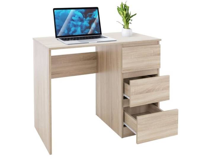 ML-Design Bureau avec 3 Tiroirs 90x76x50 cm en Chêne Sonoma Beaucoup d'Espace de Rangement