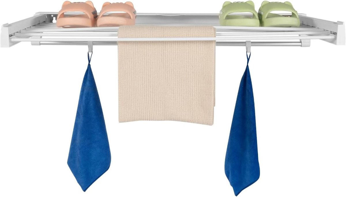 Uittrekbaar kledingrek in zwart voor in de badkamer of keuken, breedte: 84 cm