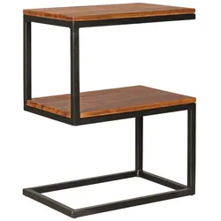 KADIMA DESIGN Beistelltisch AKOLA S-Form Massiv-Holz Sheesham / Metall 45 x 60 x 30 cm, Design Wohnzimmertisch Landhaus-Stil, Anstelltisch Ablagetisch