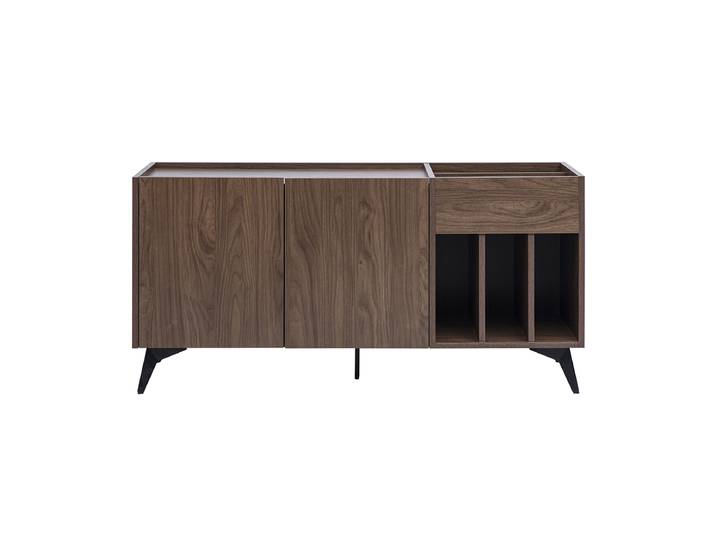 Buffet de rangement vinyles en bois foncé finiton noyer et métal noir L140 cm SEDA