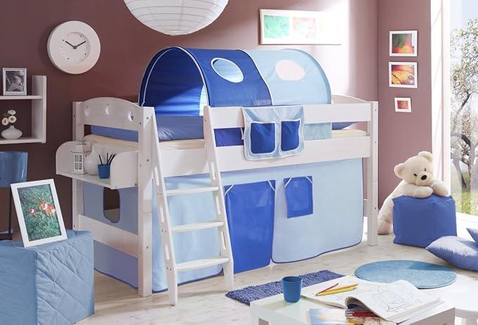 Hochbett, Kinderbett Spielbett mit Treppe aus Kiefer Massivholz Bettgestell 90 x 200