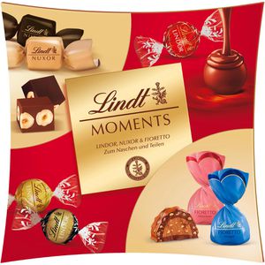 Lindt Pralinen Moments, 18 Stück, 7 verschiedene Sorten, mit Alkohol, einzeln verpackt, 223 g