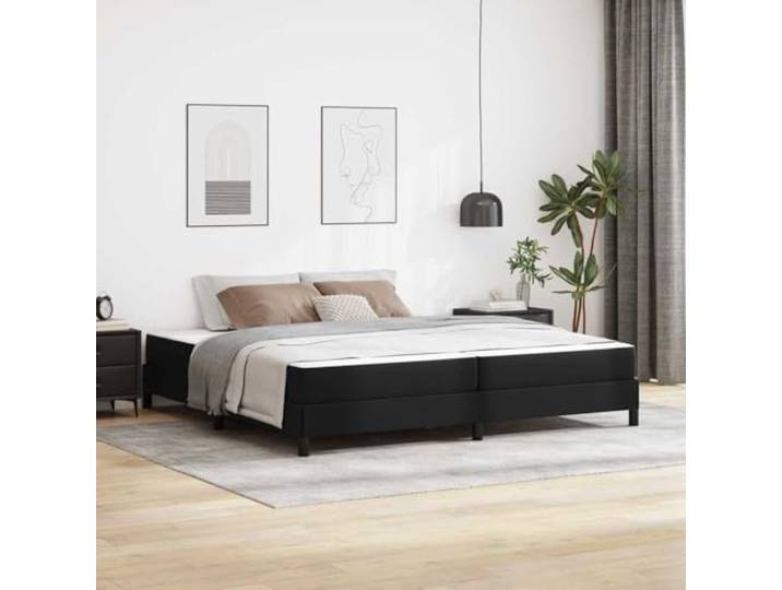 KTHLBRH Gepolstertes Bettgestell, Schwarz, 200 x 200 cm, mit Technisches Holz, weicher Stoff, feste Latten, Pfostenbeine, mittlere Steifigkeit