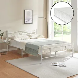 Metallbett Florenz 140x200 cm mit Kaltschaummatratze Weiß en.casa