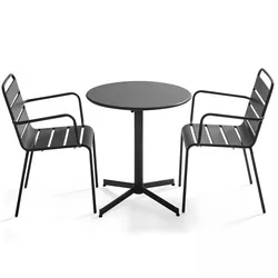 Oviala Business Set aus Gartentisch und 2 Sesseln aus anthrazitfarbenem Metall - Oviala