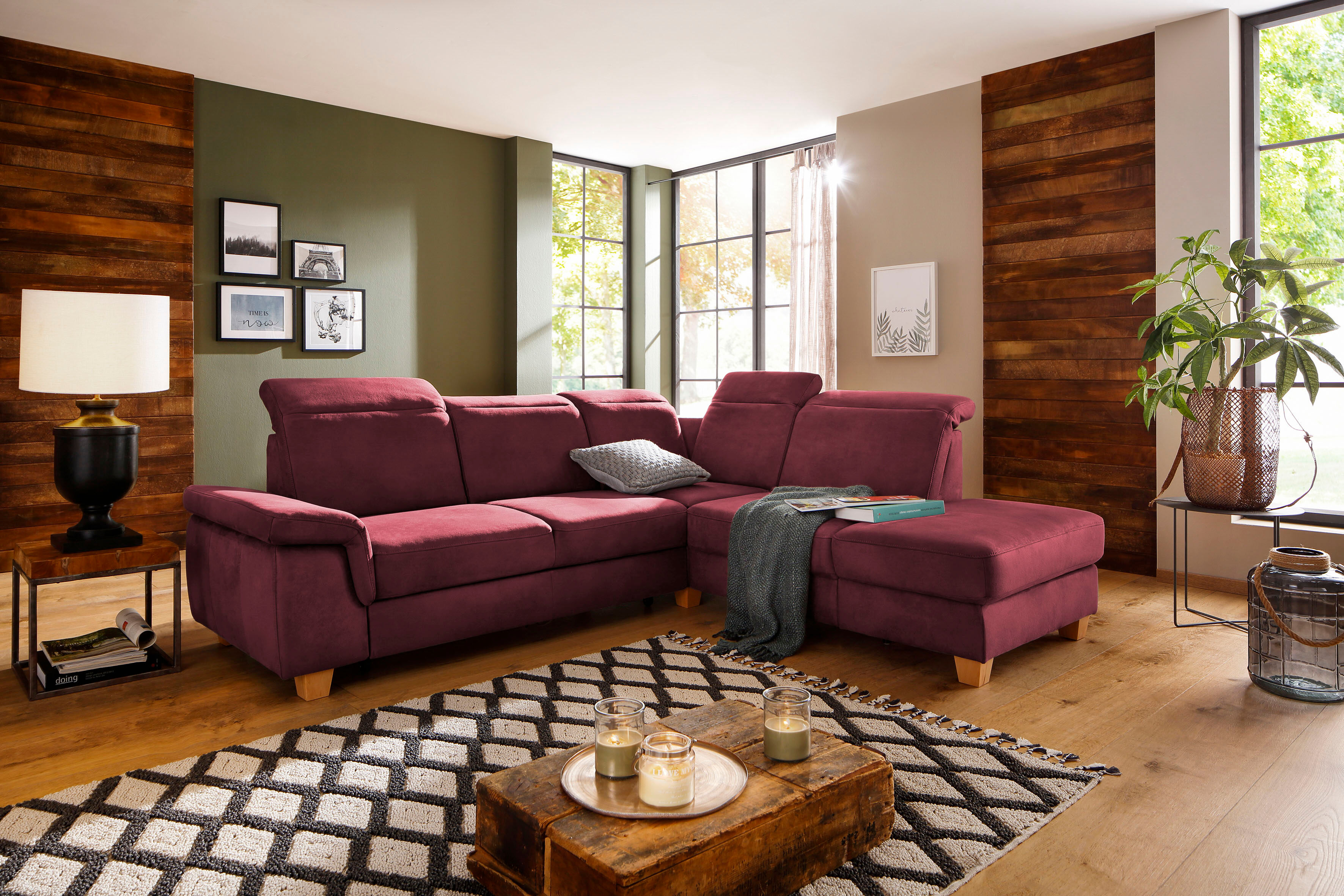 Ecksofa HOME AFFAIRE "Dalia L-Form", rot (bordeaux), B:256cm T:221cm, Luxus-Microfaser Florence (100% Polyester);Luxus-Microfaser weich (90% Polyester, 10% Polyamid);Webstoff (100% Polyester), Sofas, Ecksofa, mit Federkernpolsterung, wahlweise mit Schlaff