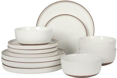 Gibson Elite 12 Piece Everyday Use Round Stoneware Dinnerware Set in White