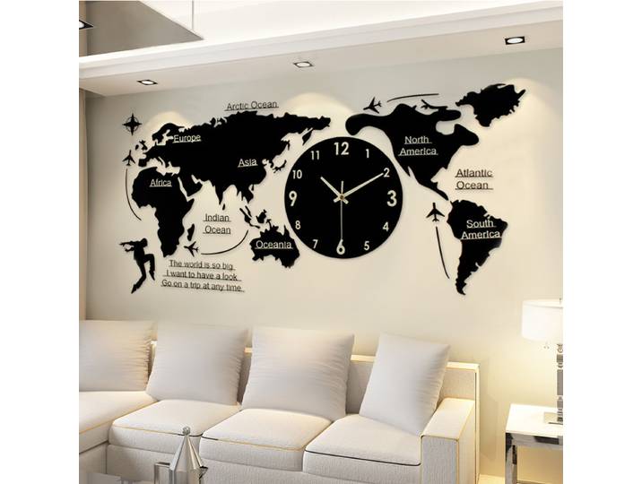 Grande horloge murale 3d carte du monde créative horloges murales salon décoration de luxe horloge Design moderne chambre horloges silencieuses