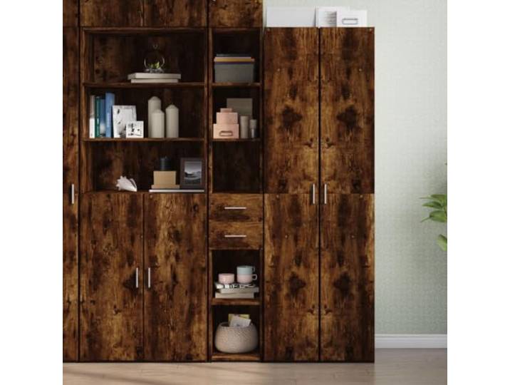HEFZGDB Klassisches Highboard Räuchereiche 30x42,5x185 cm aus Holzwerkstoff mit viel Stauraum, Highboard mit Wandhalterung zur Sicherung, zeitlos modernes Design, feuchtigkeitsbeständiges