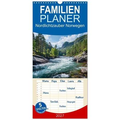 Familienplaner 2027 - Nordlichtzauber Norwegen mit 5 Spalten (Wandkalender, 21 x 45 cm) CALVENDO