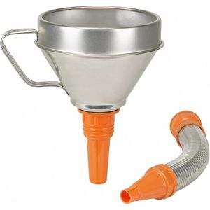 Pressol Trichter 02645, silber, Ø 160 mm, aus Stahlblech und Kunststoff, mit Sieb & Schlauch
