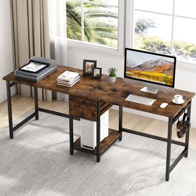 ROSE Extra Long Two Person Desk,Industrial Workstation for Home Office，78’’ Double Computer Desk with Drawers and Storage Shelves