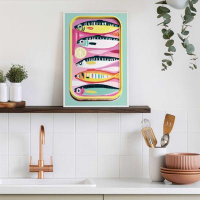 Bild mit Rahmen REINDERS "Bunte Sardinen", bunt (farbe bild(er): mehrfarbig), Bilder, B/H/T: 20cm x 30cm x 1,6cm, Küche, 1 Stk., MDF, Papier, Küche - Mehrfarbig - Papier,MDF - Essen und Trinken - 20x30 cm, B:20cm H:30cm T:1,6cm