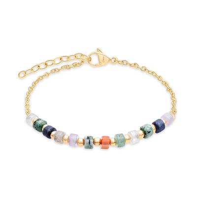 Armband S.OLIVER "Colorful Beads", bunt (gelbgoldfarben, multicolor), Armbänder, Damen, 20cm, Edelstahl Perlen, Edelstahl, Perlen, Armband, mit Glasperle