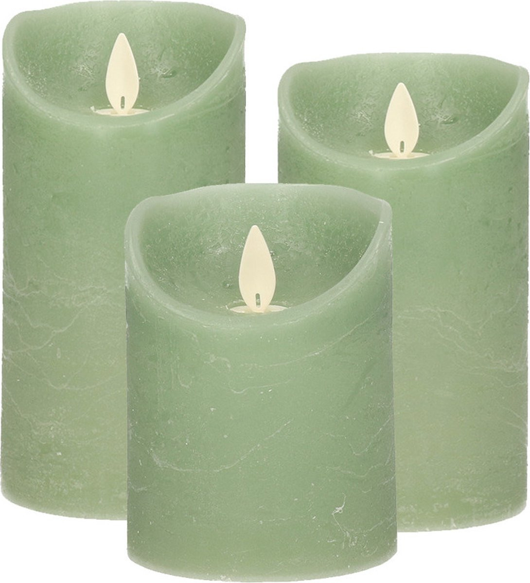 Anna's Collection Set van 3 Jade Groene LED kaarsen met bewegende vlam - Sfeer stompkaarsen voor binnen