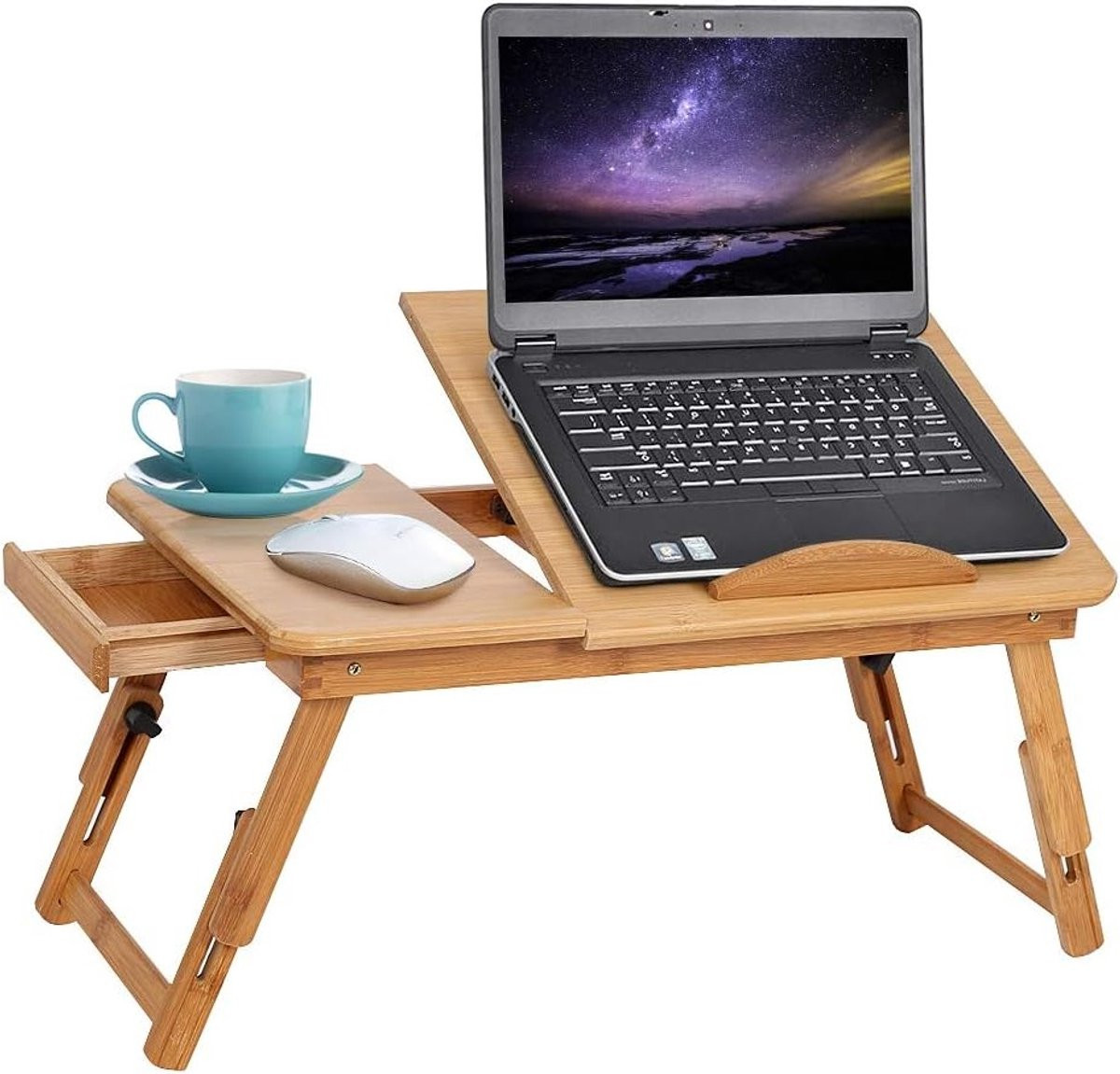 Houten Vouwbare Laptoptafel voor Bed en Bank met Lade