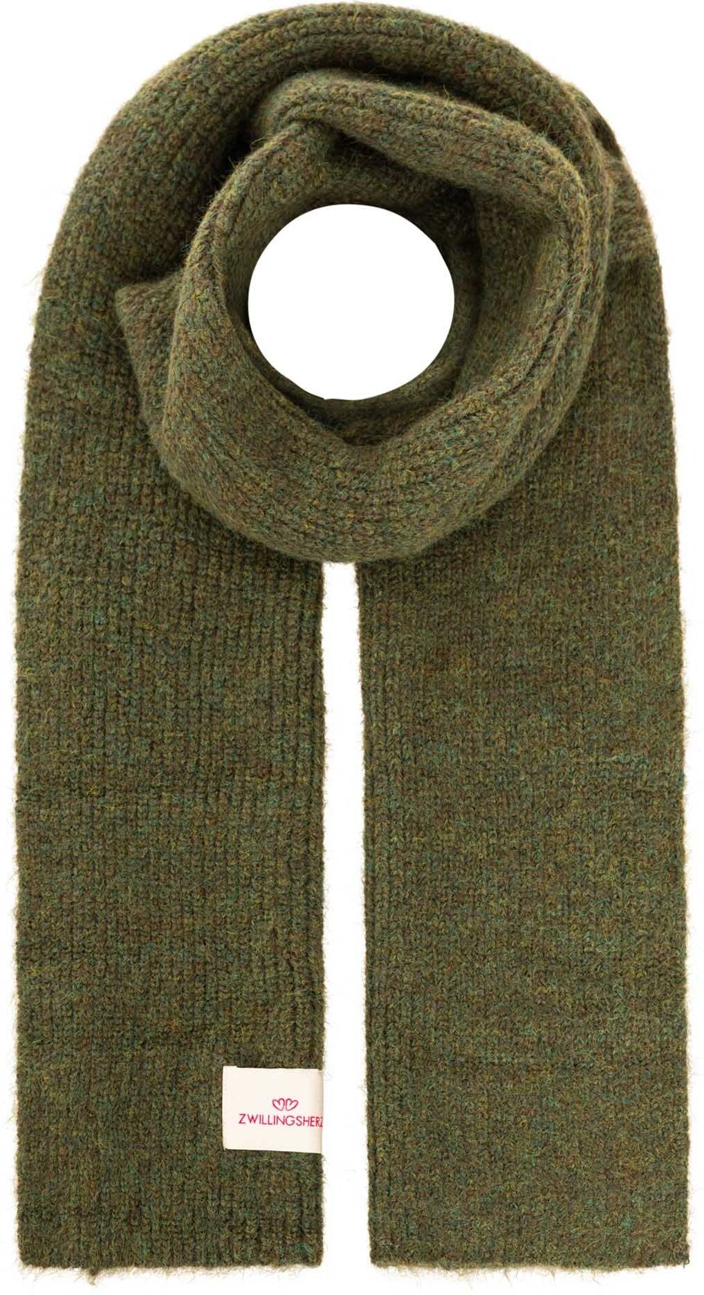 Strickschal ZWILLINGSHERZ "Zwillingsherz Patch", Damen, khaki, Strick, Materialmix, unifarben, Modetücher Strickschal, gerippt, mit Wolle und Patch khaki Einheitsgröße
