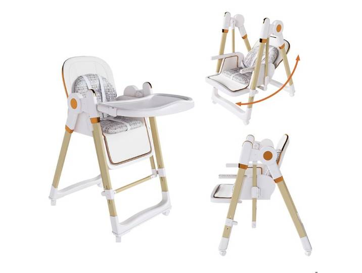 Chaise haute bébé - 2-en-1 avec fonction berceau - Harnais de sécurité à 5 points - Roues verrouillables