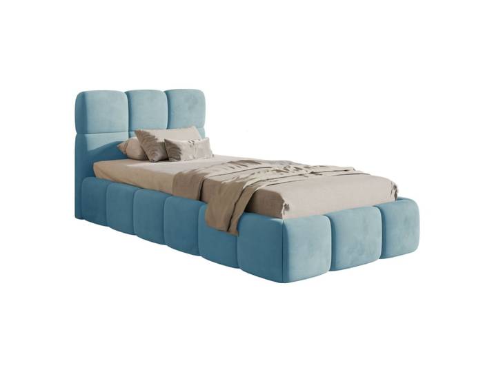 Lit rembourré 90x200, velours bleu clair