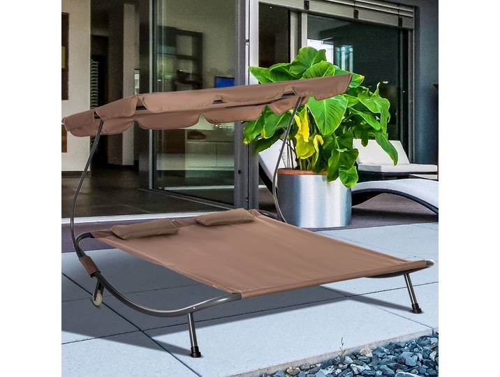 Outsunny Lit Double Extérieur 2 Places Parasol Réglable Marron