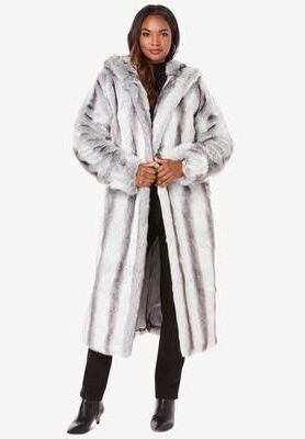 Plus Size Women's Plus Size Hooded Faux Fur Coat by Roaman's in Chinchilla (Size L)