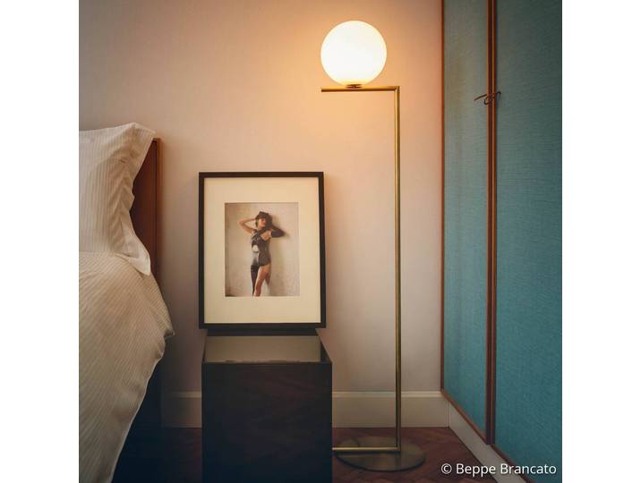 FLOS Designer Stehlampe IC F1, dimmbar, messing / gold, für Wohn- / Esszimmer, Metall, Design, Stehlampe