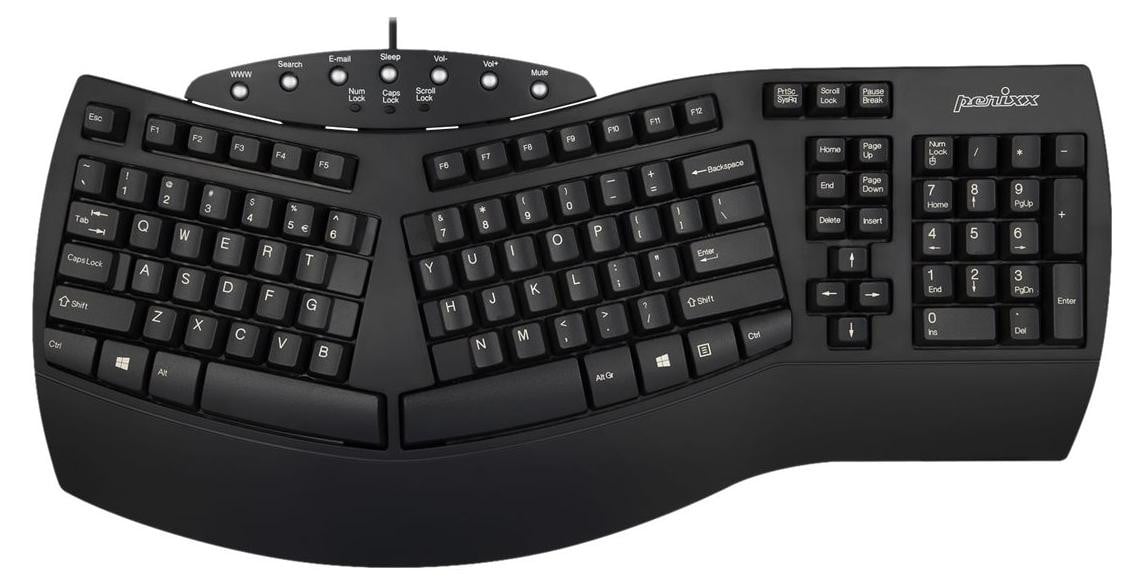 Perixx PERIBOARD-512 US ergonomisch USB-toetsenbord, zwart
