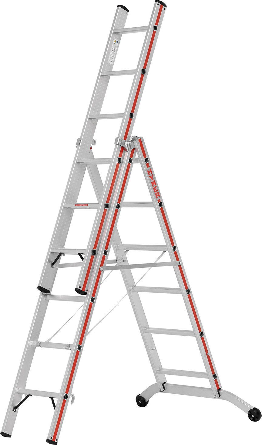 Hymer multifunctionele ladder met wandgeleiders, 3x6 treden