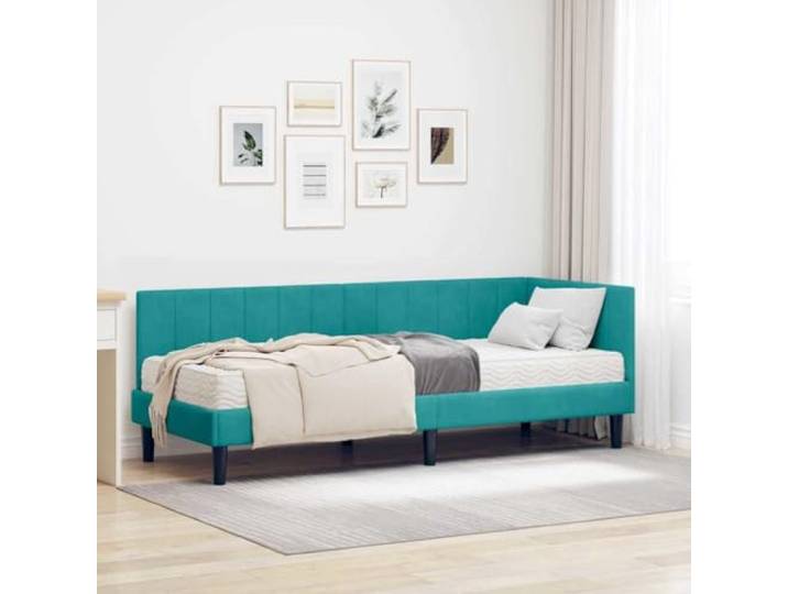 RJPLMFV Eckbettgestell, Türkis, Samt mit Schaumstoffmatratze Modernes, schlichtes Design, Holz, 2-teilig, Schlafsofa, Lattenrost inklusive