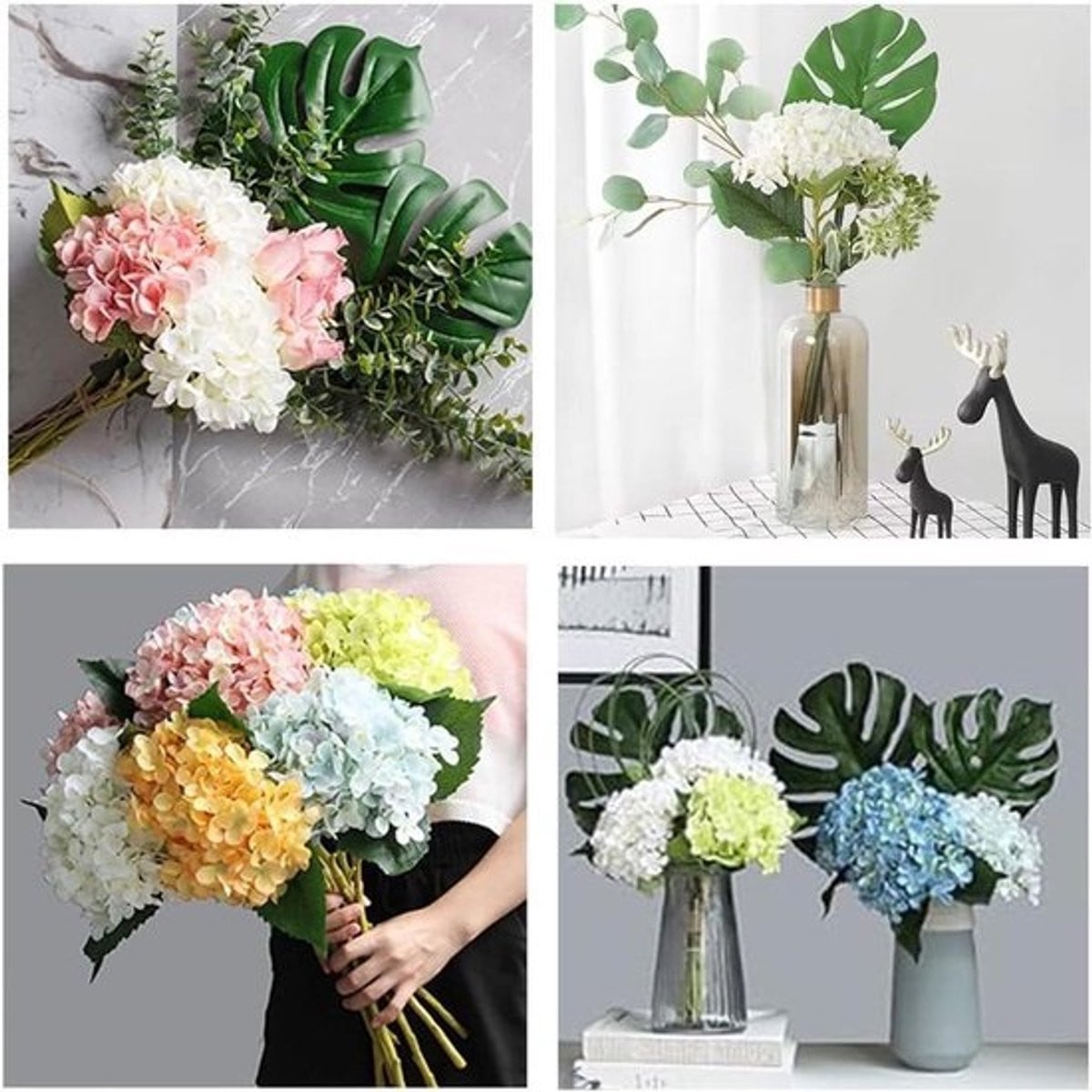 Witte zijden kunsthortensia voor woondecoratie met realistisch uiterlijk, 70 cm
