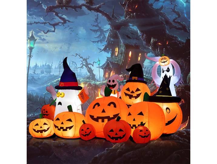 Pile de citrouilles gonflables d'Halloween de 230 cm, décoration de jardin d'extérieur, jouets gonflables avec lumières LED, cadeau de Noël, décoration d'Halloween