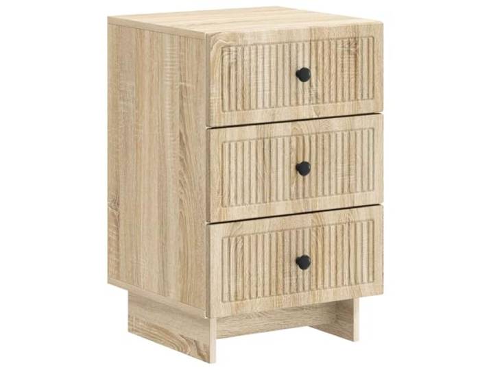 Tmriohed Nachttisch Sonoma-Eiche 43x41x66,5 cm Nachtschrank 3 Schubladen Kompakter Nachtschrank für das Schlafzimmer mit 3 geräumigen Schubladen, schwarzen Metallknöpfen und robuster Oberfläche.