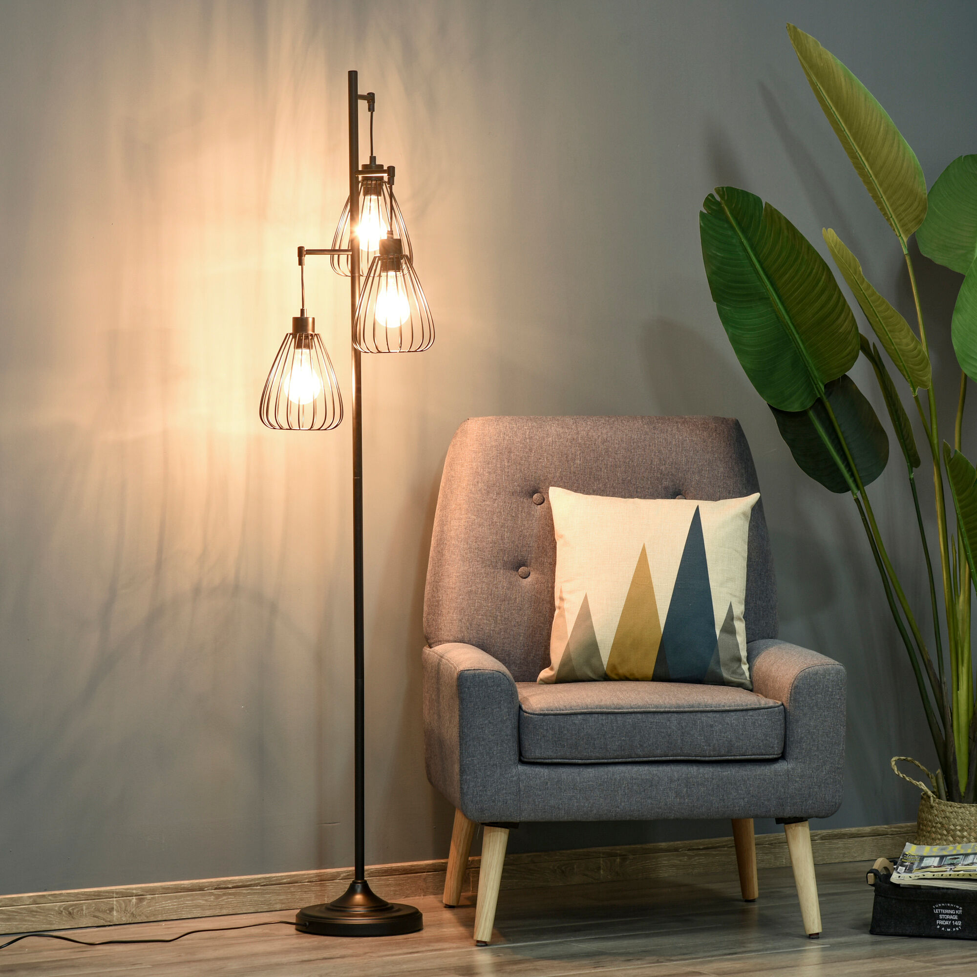 Altro Lampada Da Terra Vintage Industriale In Metallo Nero, Lampada A Piantana Da Terra Moderna ?35 X 170cm