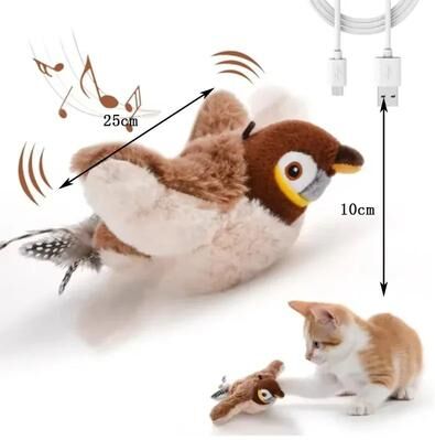 Uplift Treasures Interactive Bird Sound Plush Cat Toy With Elastic Rope a