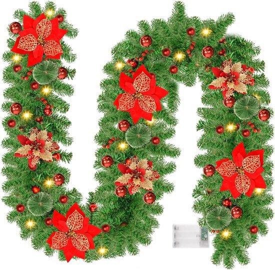 Unyqoos Kunstkerstkrans met LED-verlichting, 270 cm, Rood