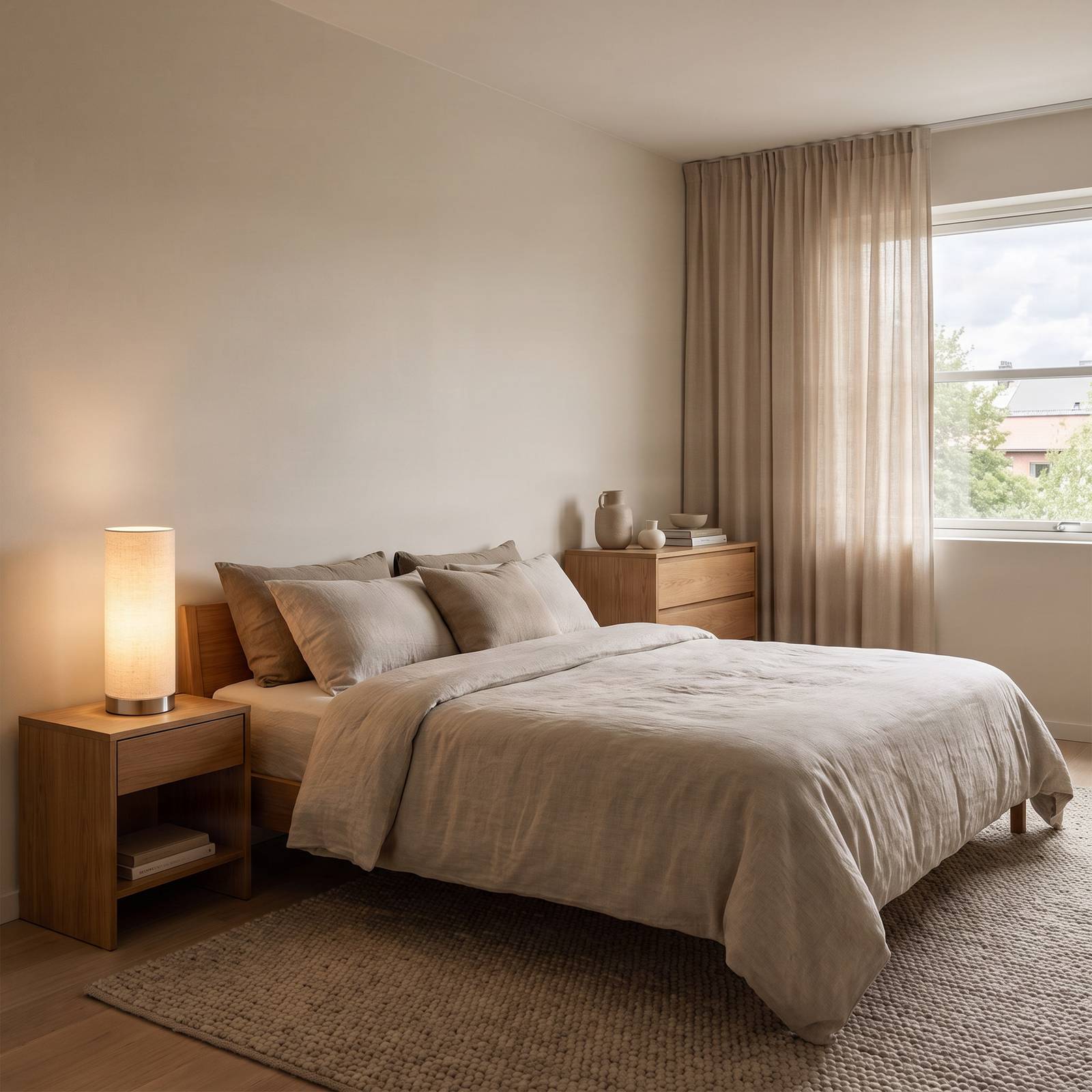 Table Lamp Ronja Lindby, dimmable, Cream / amber, Bedroom, Textile / fabric / silk, Modern, Table Lamp