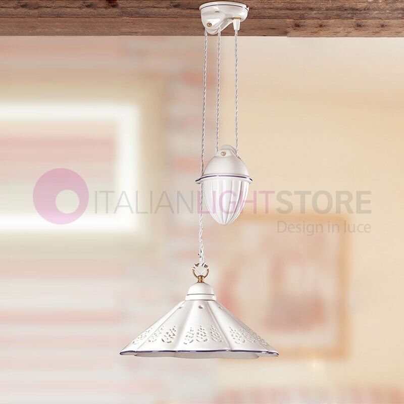 Calcinaia Lampadario Saliscendi In Ceramica Traforata Rustica Country - Rosso