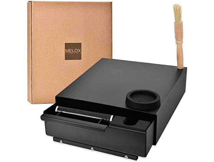 MELOX XXL 4-in-1 Abklopfbehälter für Siebträger mit Sudschublade, Edelstahl Kaffeesatz Abschlagbehälter - Espresso und Kaffee Knock Box - Abklopfbehälter für Kaffeemaschine - Abklopfer Barista Zubehör