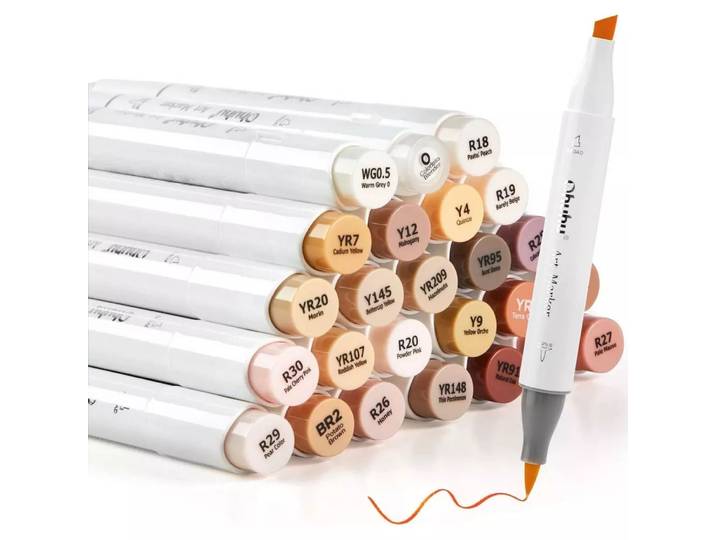 Ohuhu - Honolulu Kunstmarker (alkoholbasis, doppelseitig) - 24 Hautfarben, Weiss