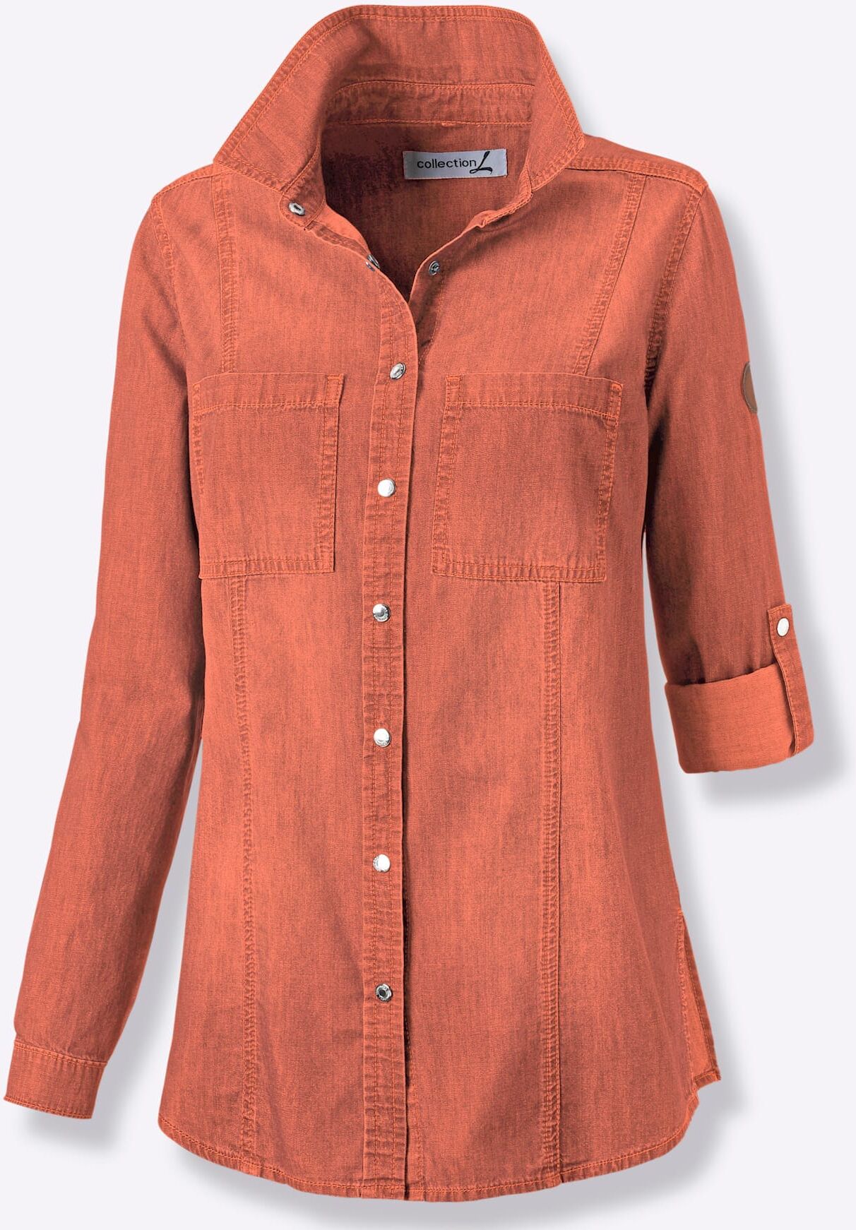 Jeansbluse CASUAL LOOKS, Damen, Gr. 42, papaya, 100% Baumwolle, unifarben, Blusen Jeansbluse papaya 42